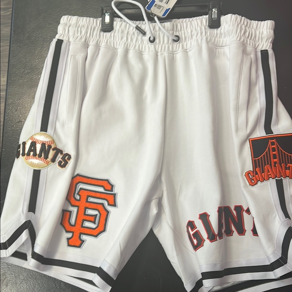 White Men’s 100% Authentic Baseball Basketball Giants Logo Athletic Shorts